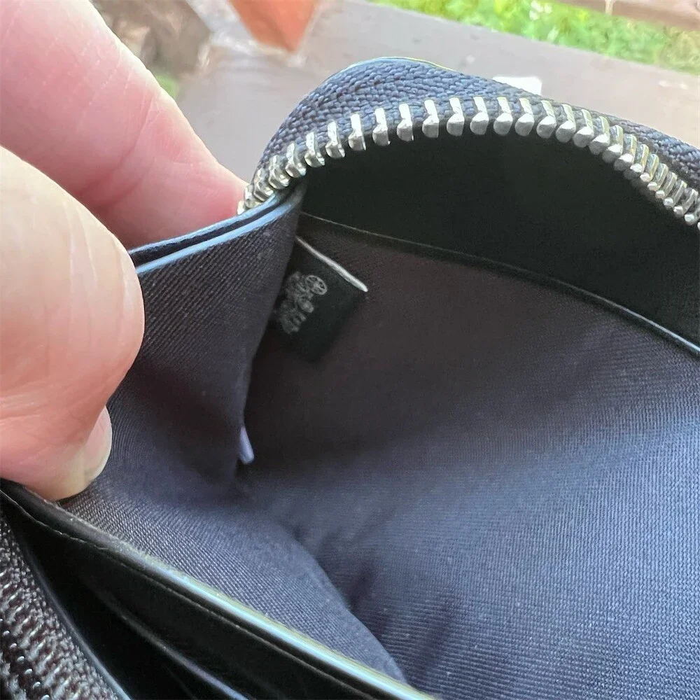 COACH Long Zip-Around Wallet Signature Metallic Black/Gray with Silver Hardware